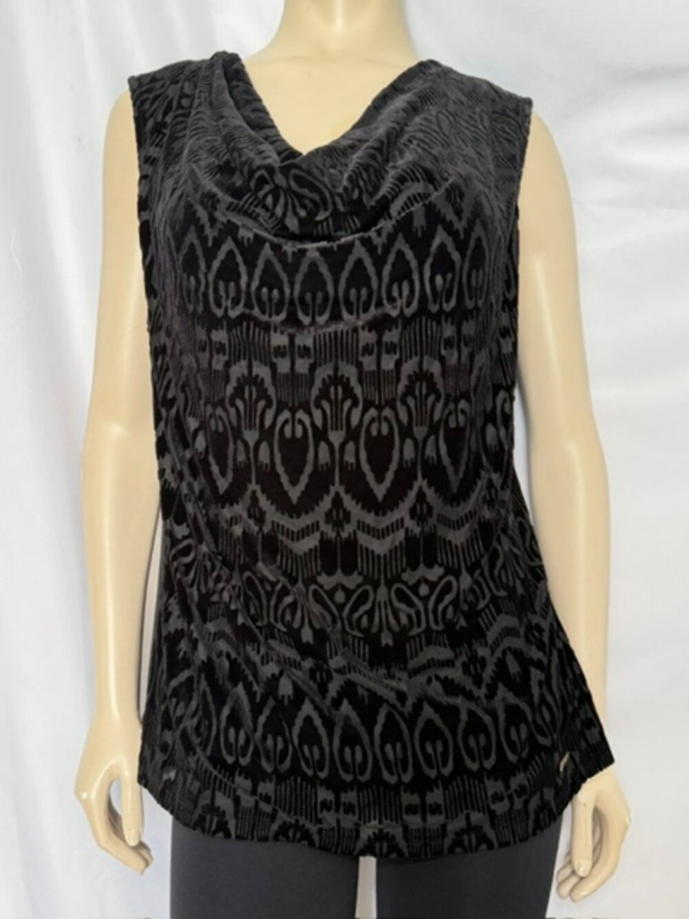 Ellen Tracy sleeveless top Burnout velvet draped cowl neck Black Size XL